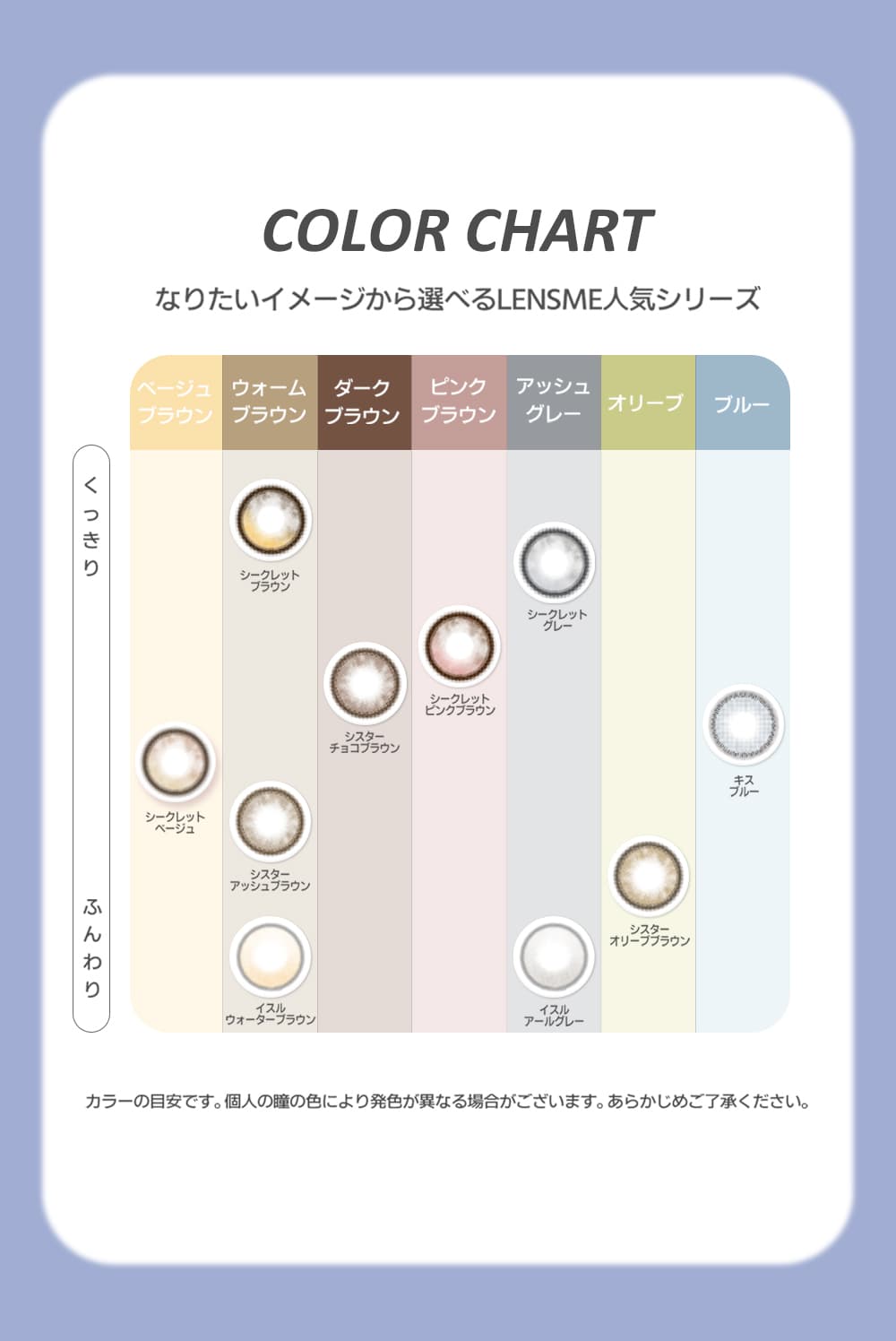 オマイオ(OMYO) BY LENSME のカラーチャート
