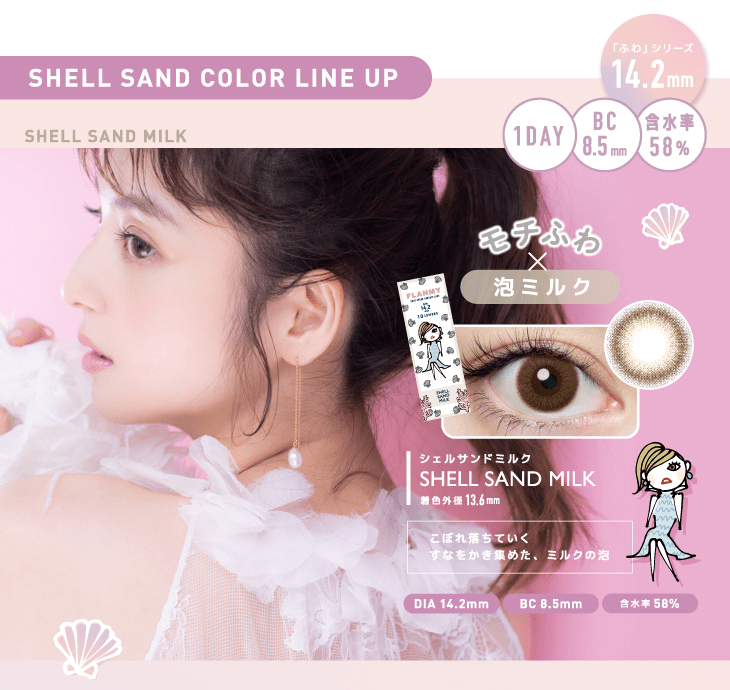 シェルサンドミルクののカラー説明と装用画像