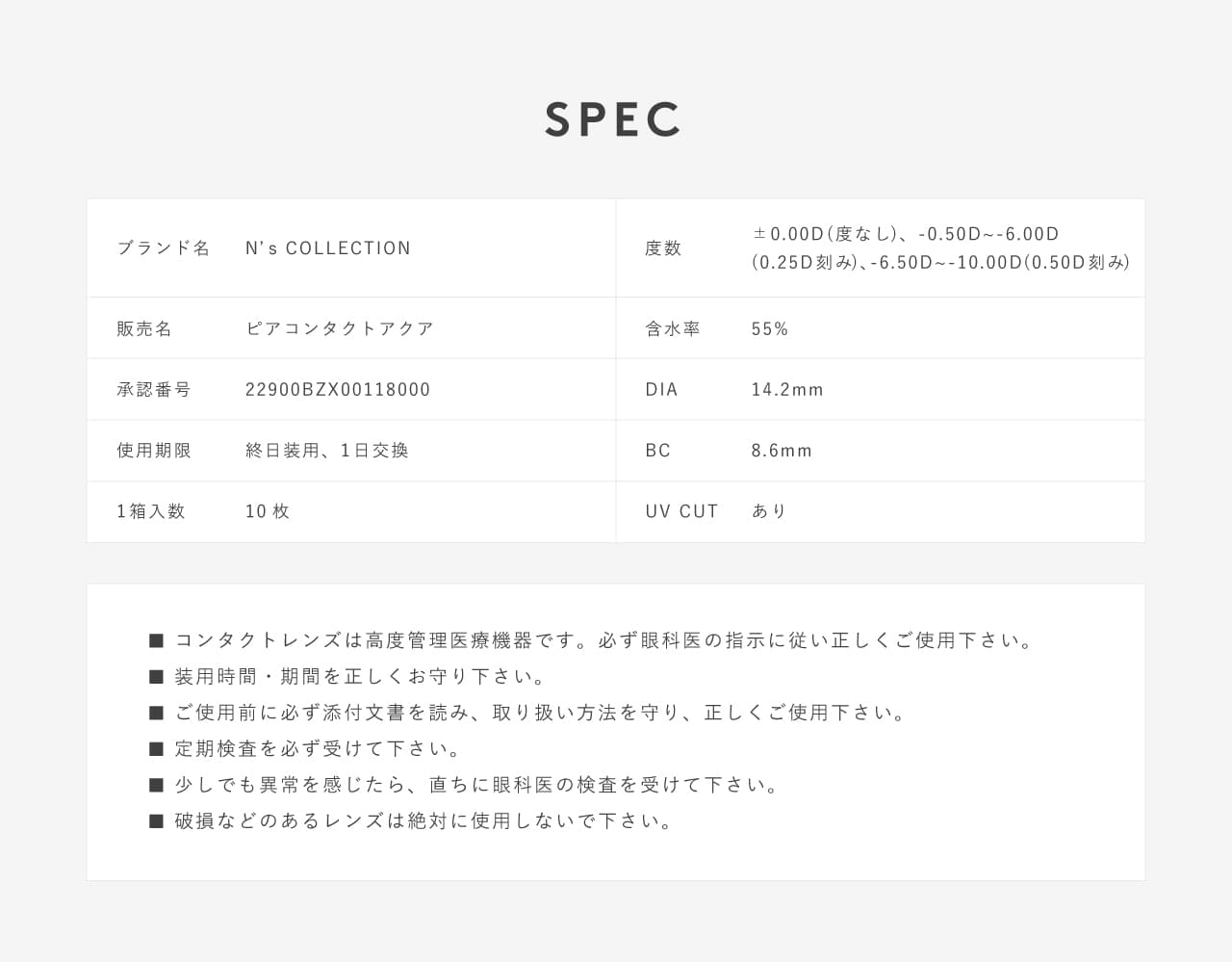 N'sCOLLECTION製品スペック続き