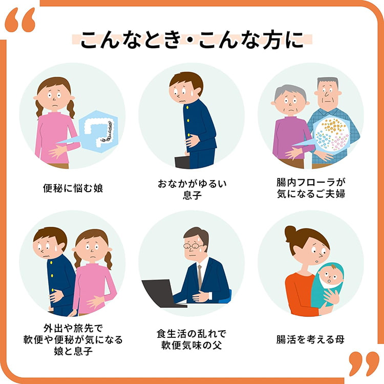 新ビオフェルミンSは便秘に悩む方、おなかがゆるい、腸内フローラが気になる、外出先で軟便や便秘になる、食生活の乱れ、腸活をしたい方におすすめ。