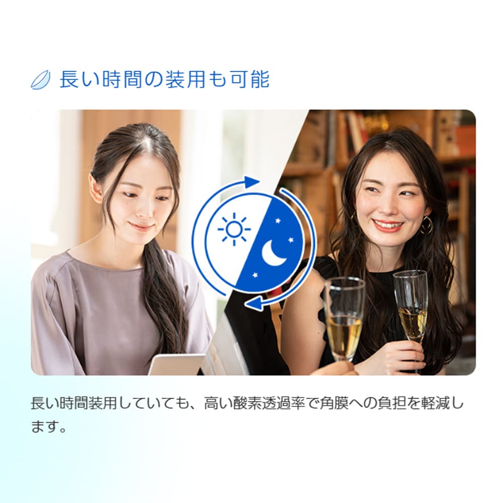 HOYA ハードEXの特長、長い時間装用していても、高い酸素透過率で角膜への負担を軽減。