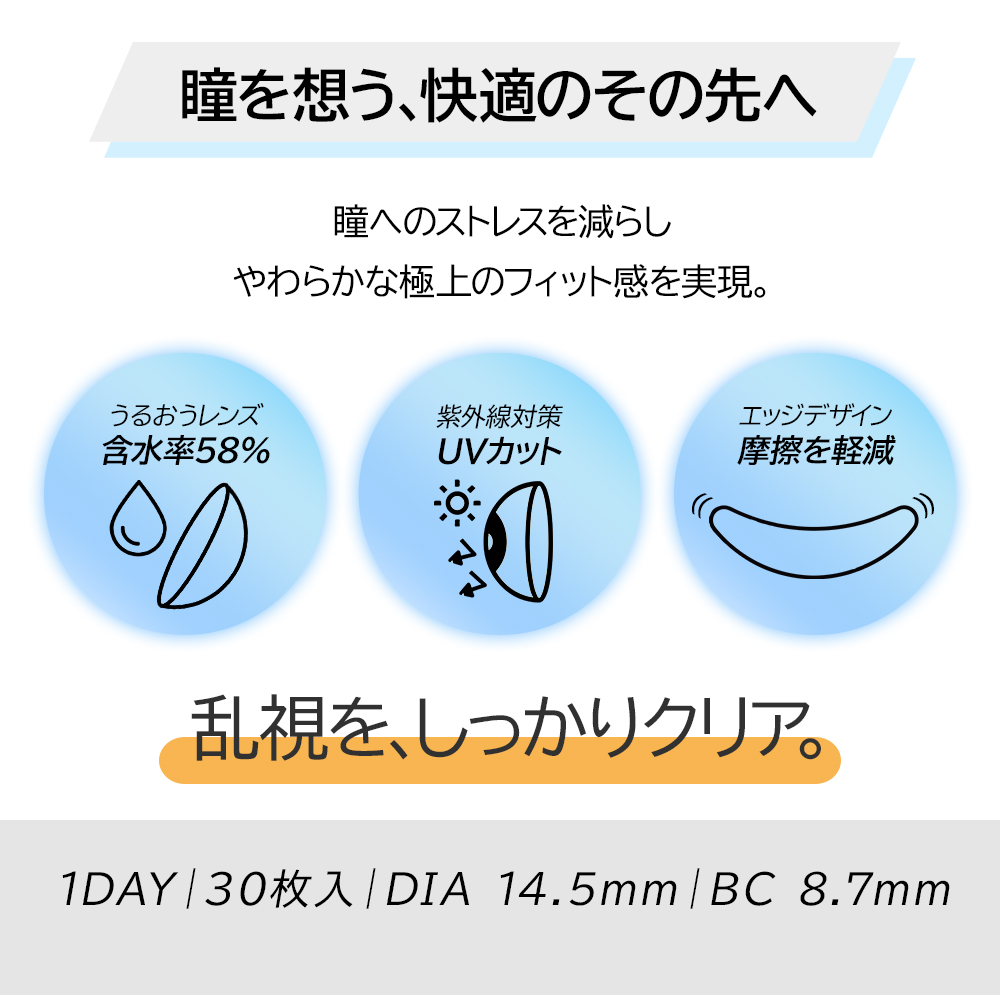 ピュアアイズワンデートーリックはベースカーブ8.7mm、即日発送ですぐ届きます